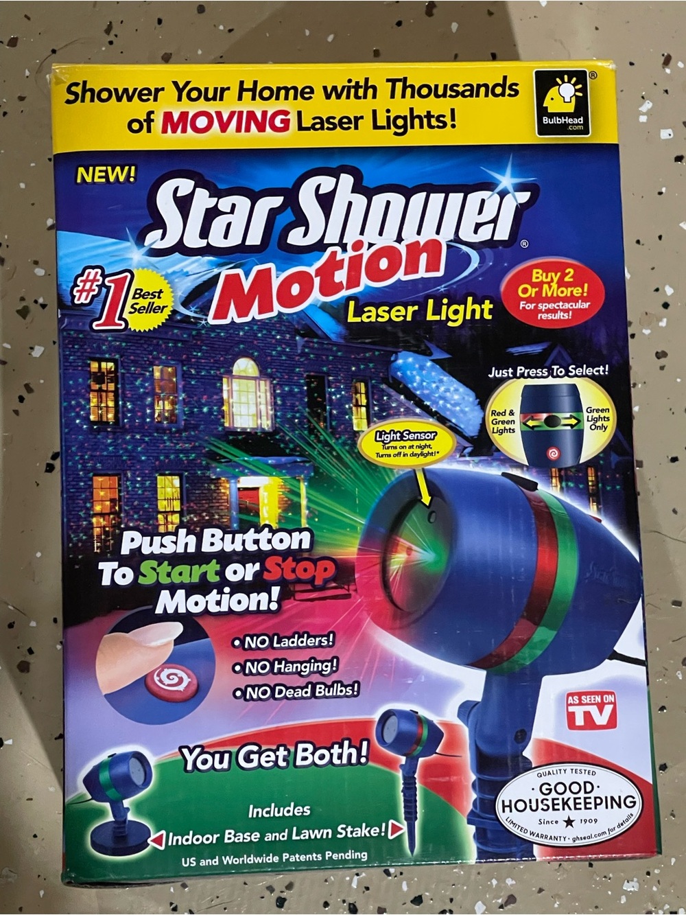 Star Shower Motion Laser Light - Red and Green by BulbHead - Like New!